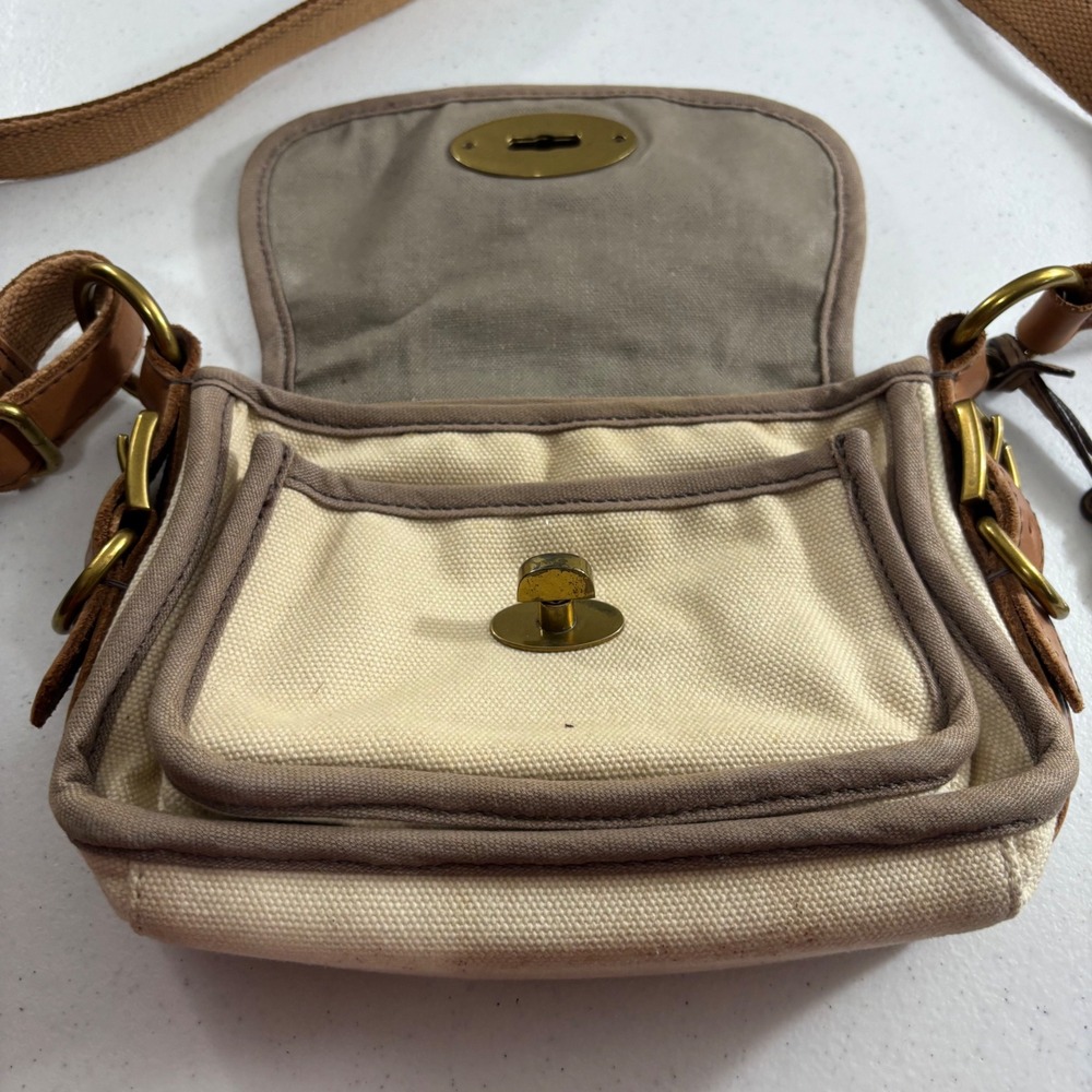 Fossil Long Live Vintage Issue 54 Canvas Crossbody Bag Cream Brown Messenger - Picture 5 of 16